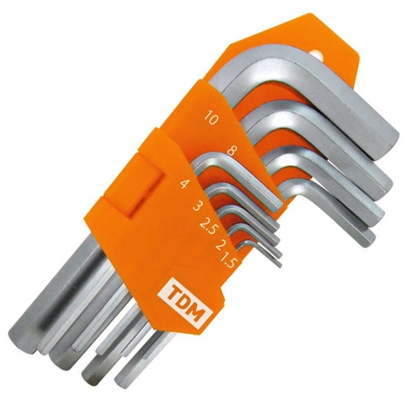 Набор ключей HEX 9 шт.: 1.5-10 мм, короткие, (держатель в блистере), CR-V сталь серия Алмаз TDM