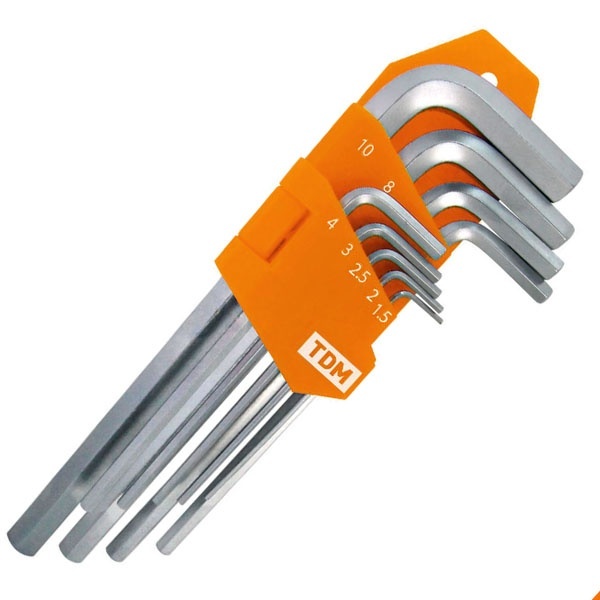 Набор ключей HEX 9 шт.: 1.5-10 мм, длинные, (держатель в блистере), CR-V сталь серия Алмаз TDM