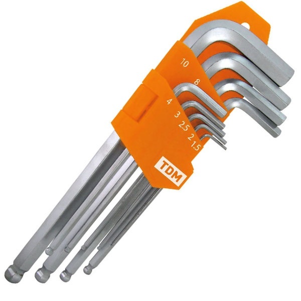 Набор ключей HEX 9 шт.: 1.5-10 мм, длинные с шаром (держатель в блистере) CR-V сталь серия Алмаз TDM