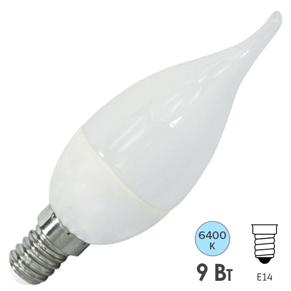Лампа светодиодная свеча на ветру FL-LED CA37 9W 6400К 220V E14 840Lm 37x108mm