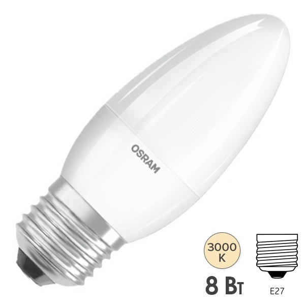 Лампа светодиодная свеча Osram LS CLB 8W/830 (75W) FR 230V E27 200° 806lm