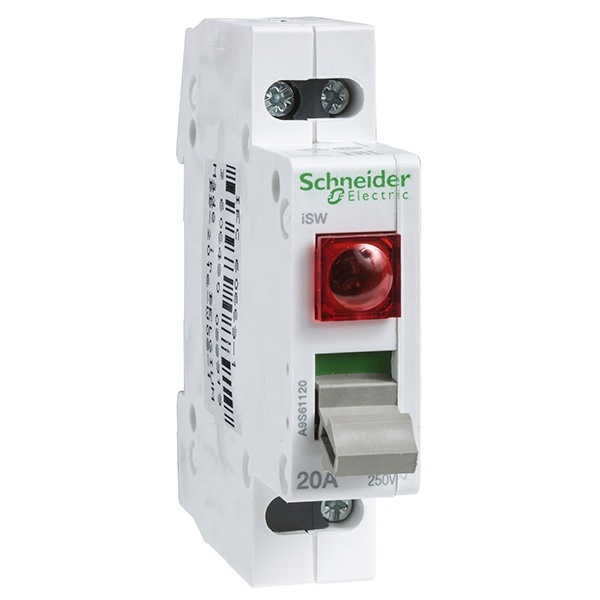 Выключатель нагрузки с индикатором 1П 20A красный однофазный iSW Acti 9 Schneider Electric (рубильник)