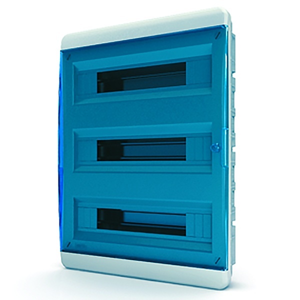Щит встраиваемый  54 (3x18) модуля IP41 прозрачная синяя дверца .