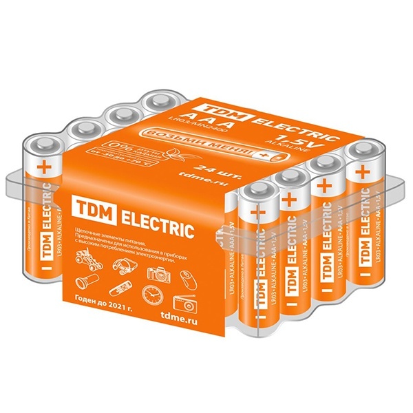 Батарейка AAA LR03 Alkaline 1,5V (упаковка 24шт) TDM