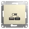 Зарядное устройство USB тип A+С 5В/2,4 А 2х5В/1,2 А, SE Glossa, бежевый