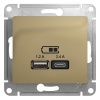 Зарядное устройство USB тип A+С 5В/2,4 А 2х5В/1,2 А, SE Glossa, титан