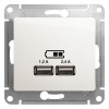 Зарядное устройство USB тип A+С 5В/2,4 А 2х5В/1,2 А, SE Glossa, перламутр