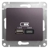 Зарядное устройство USB тип A+С 5В/2,4 А 2х5В/1,2 А, SE Glossa, сиреневый туман