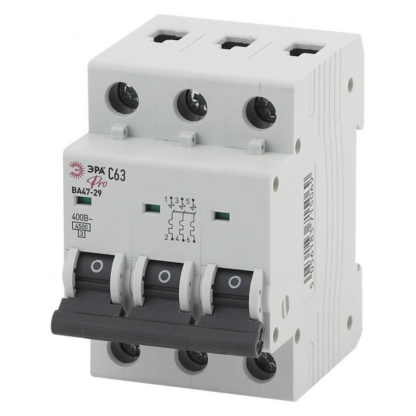 Автоматический выключатель ВА47-29 3Р 63А 4,5кА характеристика C ЭРА Pro (NO-900-50) (автомат электрический)