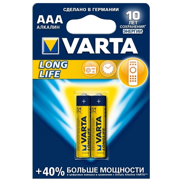 Батарейка VARTA LONGLIFE AAA (упаковка 2шт) 04103113412