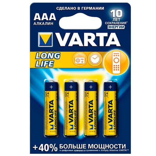 Батарейка VARTA LONGLIFE LR03 AAA (упаковка 4шт) 04103113414