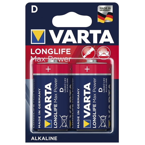 Батарейка VARTA LONGLIFE MAX POWER D (упаковка 2шт) 04720101402