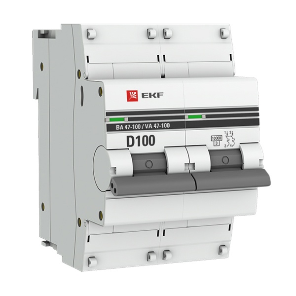 Автоматический выключатель 2P 100А (D) 10kA ВА 47-100 EKF PROxima (автомат электрический)