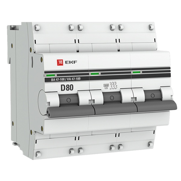 Автоматический выключатель 3P 80А (D) 10kA ВА 47-100 EKF PROxima (автомат электрический)