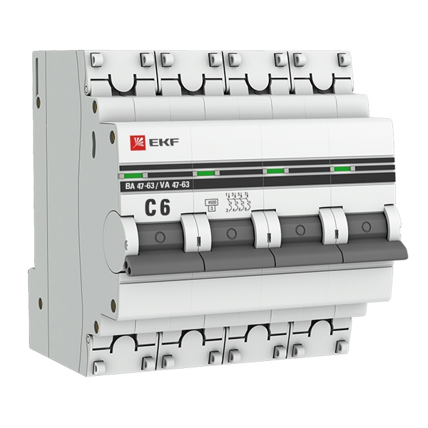Автоматический выключатель 4P 6А (C) 4,5kA ВА 47-63 EKF PROxima (автомат электрический)