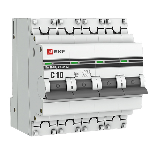 Автоматический выключатель 4P 10А (C) 4,5kA ВА 47-63 EKF PROxima (автомат электрический)