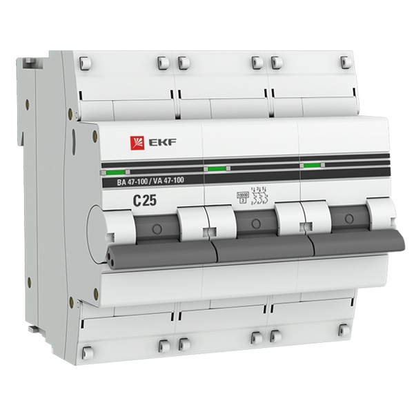 Автоматический выключатель 3P 25А (C) 10kA ВА 47-100 EKF PROxima (автомат электрический)