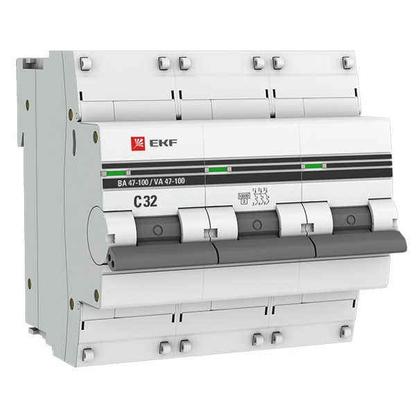 Автоматический выключатель 3P 32А (C) 10kA ВА 47-100 EKF PROxima (автомат электрический)