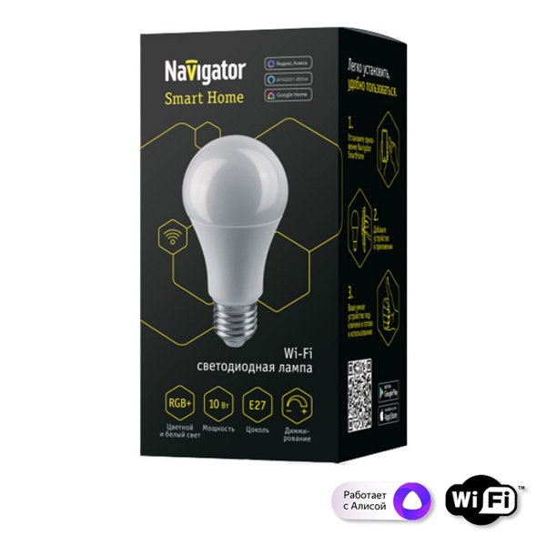 Светодиодная лампа Navigator 14 554 NLL-A60-10-230-RGBWWW-E27-WIFI 10W 800lm 230V груша