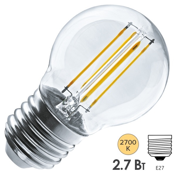 Лампа филаментная светодиодная шарик Navigator 71 309 NLL-F-G45-4-230-2.7K-E27 4W 2700K 350lm 230V