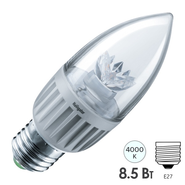 Лампа светодиодная свеча Navigator 71 851 NLL-C37-7-230-4K-E27-CL 7W 4000K 525lm белый свет