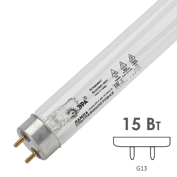 Лампа бактерицидная ЭРА UV-С ДБ 15 Т8 G13 L438mm специальная безозоновая