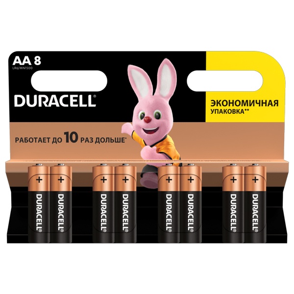 Батарейка AA Duracell LR6 BASIC MN1500 (упаковка 8 шт) 5000394006522