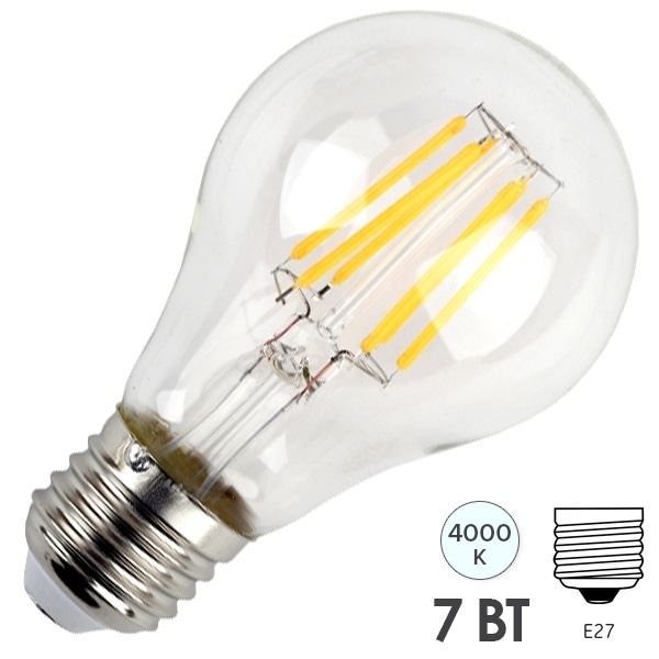 Лампа филаментная груша ЭРА F LED A60 7W 840 E27 белый свет (5056306041082)