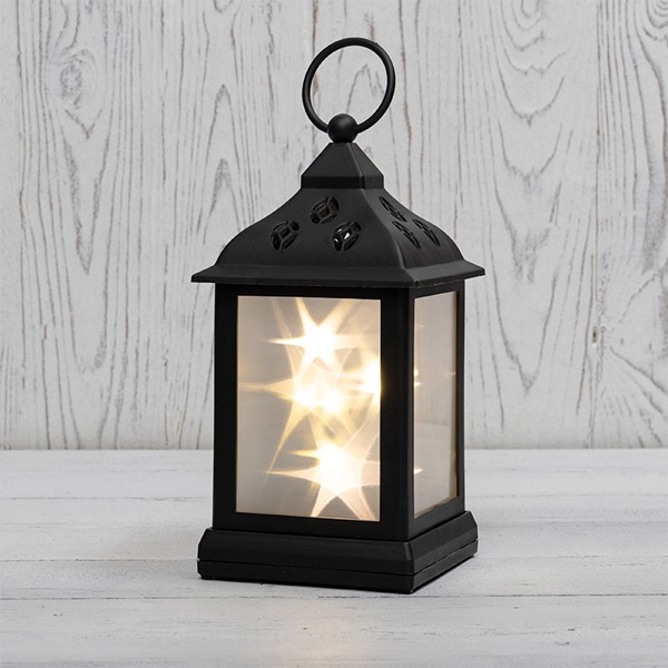 Декоративный фонарь 11х11х22,5 см, черный корпус, теплый белый цвет свечения с эффектом мерцания NEO