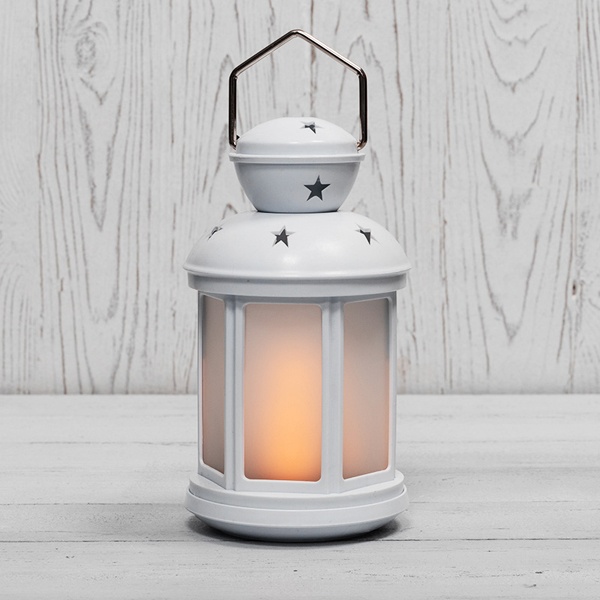 Декоративный фонарь 12х12х20,6 см, белый корпус, теплый белый цвет свечения с эффектом пламени свечи