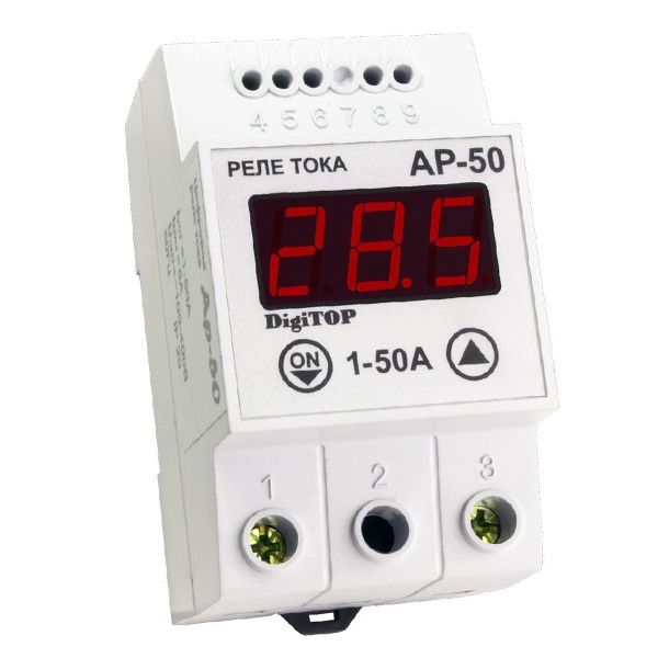 Реле контроля тока Ap-50A 1-50А, ток коммутации 6А, задержка на вкл. 1-20мин