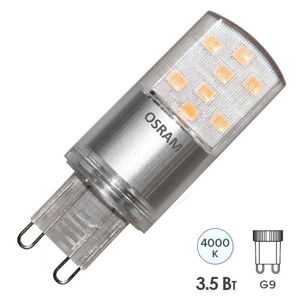 Лампа светодиодная Osram ST PIN40 3,5W/840 (40W) 230V G9 400lm d20x57mm белый свет