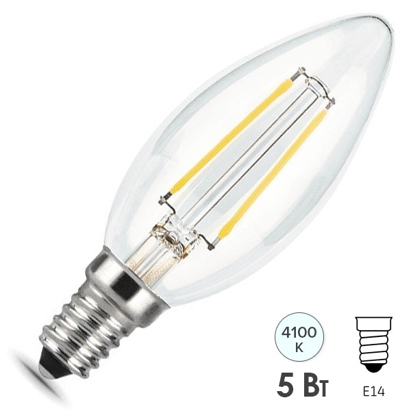 Лампа Gauss LED Filament Свеча dimmable E14 5W 450lm 4100К