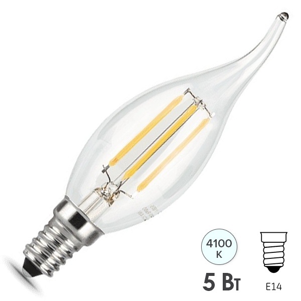 Лампа Gauss LED Filament Свеча на ветру dimmable E14 5W 450lm 4100K