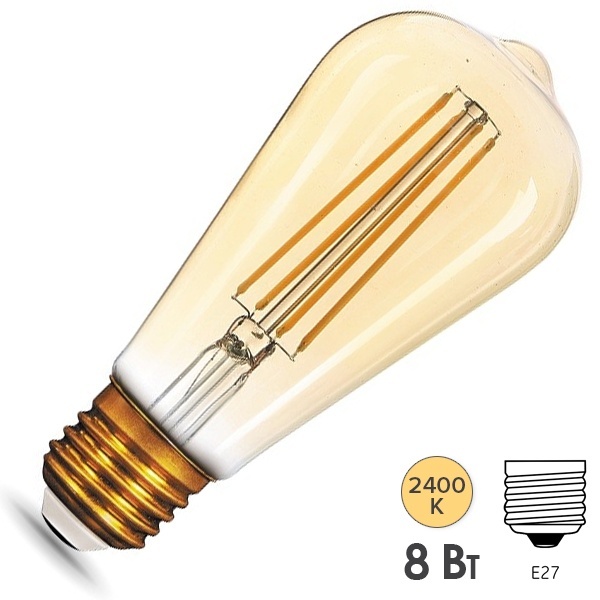 Лампа Gauss LED Filament ST64 E27 8W Golden 740lm 2400К