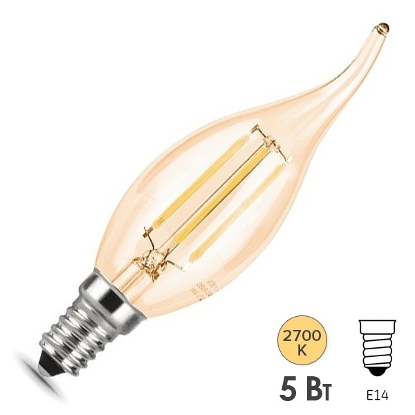 Лампа Gauss LED Filament Свеча на ветру E14 5W 400lm 2700K Golden