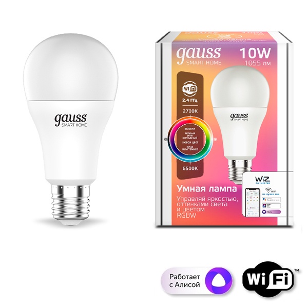 Светодиодная лампа Gauss Smart Home RGBW E27 A60 10 Вт 2700-6500K