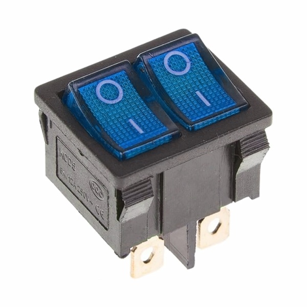 Выключатель клавишный 250V 6А (6с) ON-OFF синий с подсветкой ДВОЙНОЙ Mini REXANT