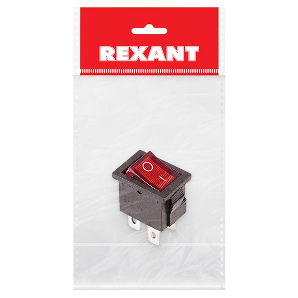 Выключатель клавишный 250V 6А (4с) ON-OFF красный с подсветкой (1шт. в пакете) Mini REXANT