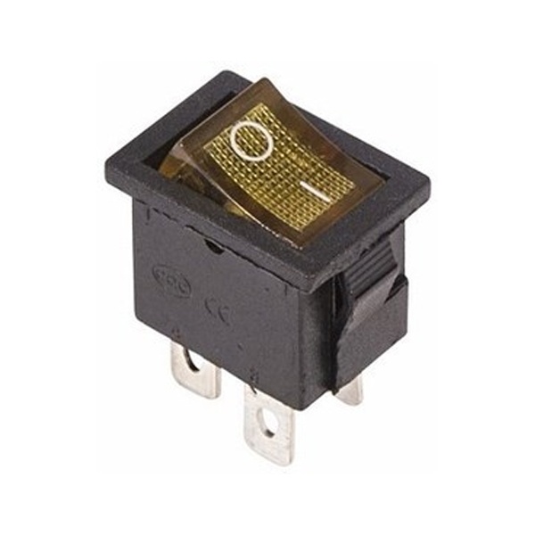 Выключатель клавишный 250V 6А (4с) ON-OFF желтый с подсветкой Mini REXANT