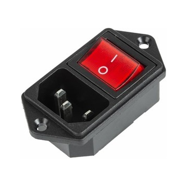 Выключатель клавишный 250V 16 А (4с) ON-OFF красный с подсветкой и штекером C14 3PIN REXANT