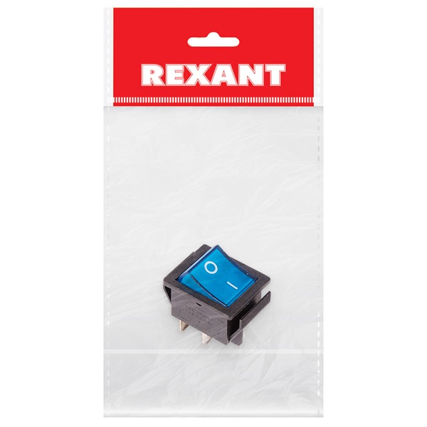 Выключатель клавишный 250V 16А (4с) ON-OFF синий с подсветкой (1шт. в пакете) REXANT