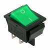 Выключатель клавишный 250V 16А (4с) ON-OFF зеленый  с подсветкой  REXANT