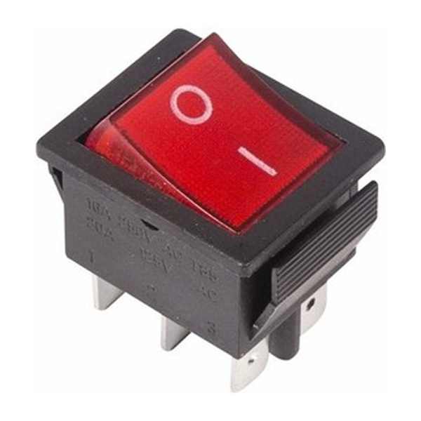 Выключатель клавишный 250V 15А (6с) ON-ON красный с подсветкой REXANT