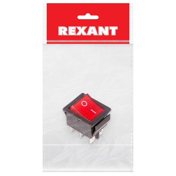 Выключатель клавишный 250V 15А (6с) ON-ON красный с подсветкой (1шт. в пакете) REXANT