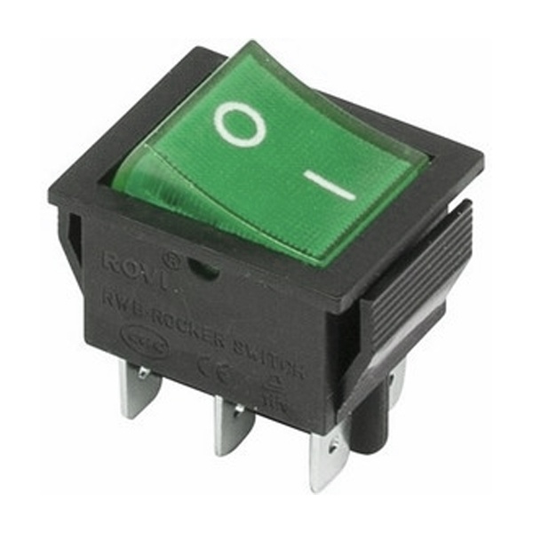 Выключатель клавишный 250V 15А (6с) ON-ON зеленый с подсветкой REXANT