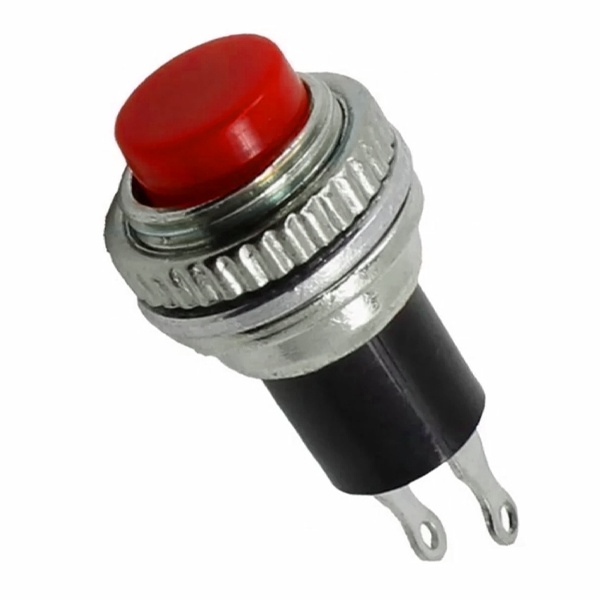 Выключатель-кнопка металл 220V 2А (2с) (ON)-OFF d10.2 красная Mini REXANT