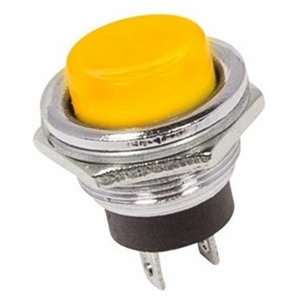 Выключатель-кнопка металл 250V 2А (2с) (ON)-OFF d16.2 желтая REXANT
