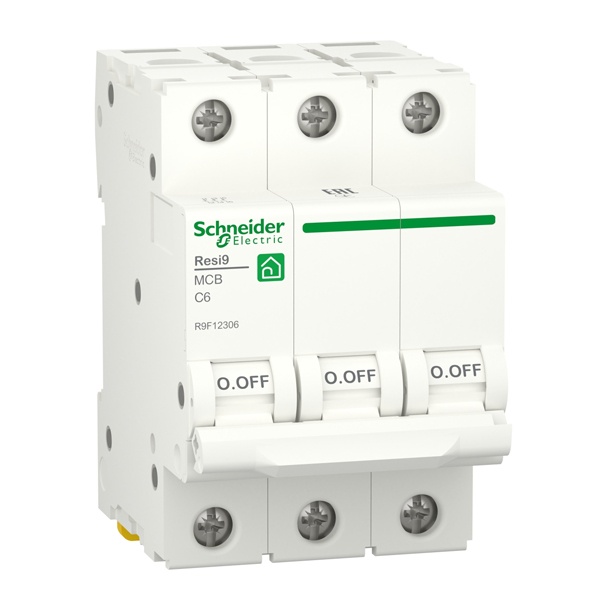 Автоматический выключатель Schneider Electric RESI9 3П 6А С 6кА 230В 3м (автомат электрический)