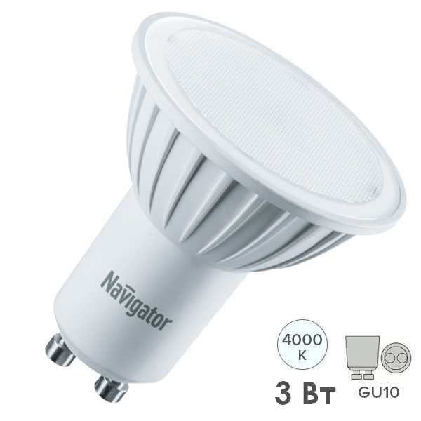 Лампа светодиодная Navigator 94 128 NLL-PAR16-3-230-4K-GU10 3W 4000K 240lm 230V
